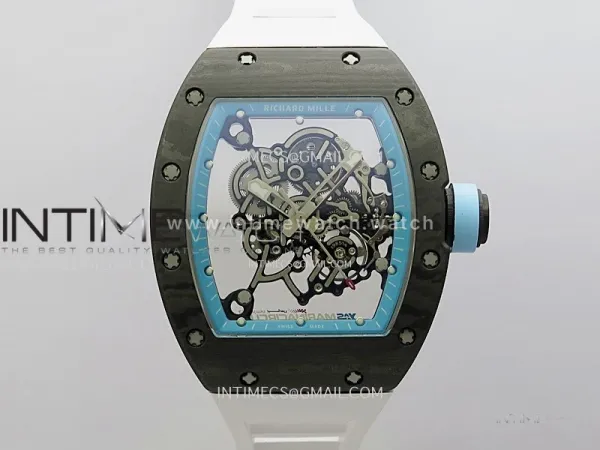 RM055 Real NTPT Blue Inner RMF Best Edition Skeleton Dial on White Rubber Strap RMUL2 Super Clone