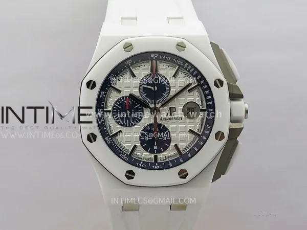 Royal Oak Offshore 44mm White Ceramic APJF 1:1 Best Edition White Dial On White Rubber Strap A3126