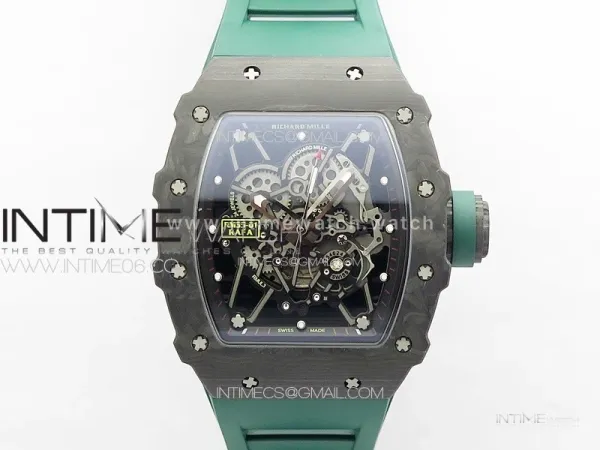 RM035-01 Forged Carbon Case KUF Best Edition Black Crown on Green Rubber Strap MIYOTA8215