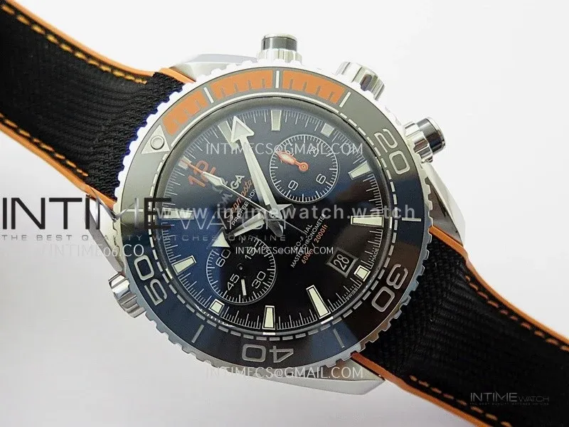 Planet Ocean Master Chronometer Black/Orange Ceramic Bezel SS SCF 1:1 Best Edition Black Dial on Black Rubber Strap A9900