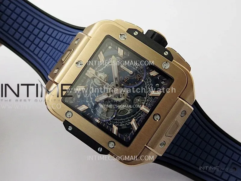 Square Bang Unico 42mm RG BBF 1:1 Best Edition Skeleton Dial on Blue Rubber Strap A1280