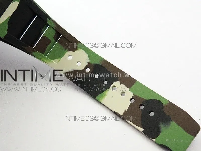RM011 Carbon Case Chrono KVF 1:1 Best Edition Crystal Skeleton Yellow Dial on Camouflage Rubber Strap A7750