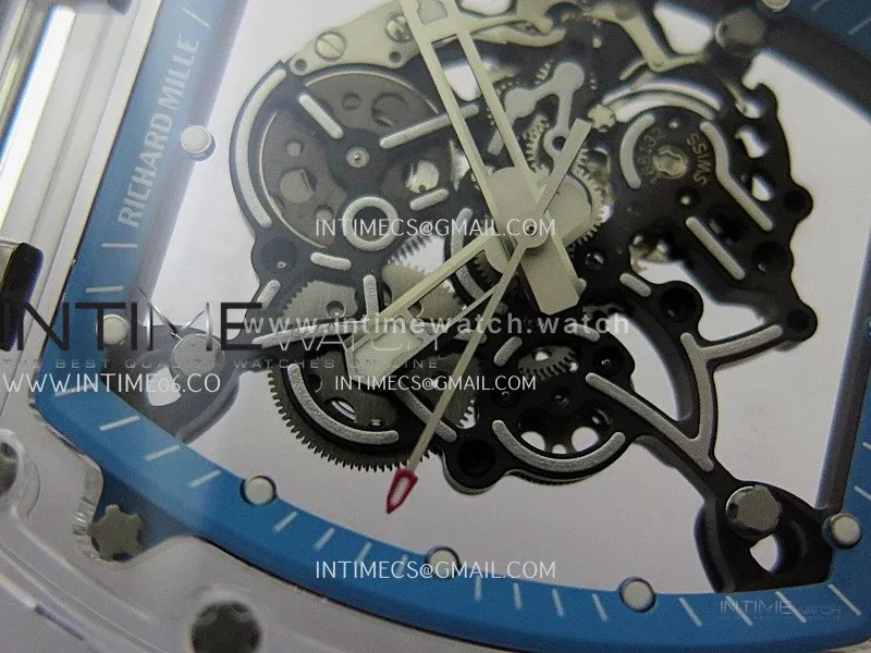 RM055 Transparent Blue Inner Sonic Best Edition Skeleton Dial On White Rubber Strap RMUL2 Super Clone