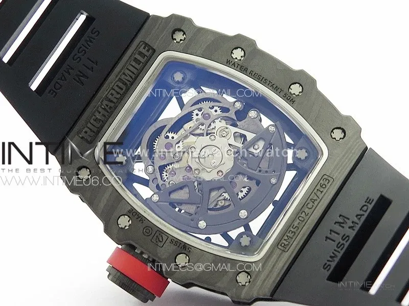 RM035-02 Forged Carbon Case KUF Best Edition Red Crown on Black Rubber Strap MIYOTA8215
