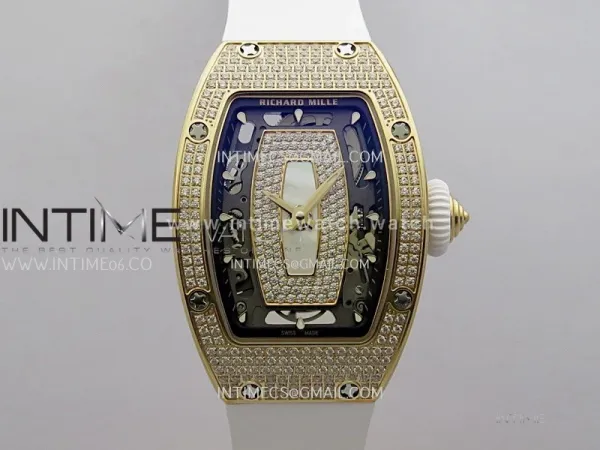 RM07 Full Paved Diamond RG ZF Best Edition White Diamond Skeleton Dial On White Rubber Strap Asian CRMA2 Clone
