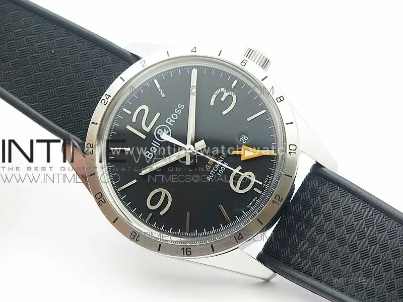 Vintage BR123 SS GMT Black Dial on Black Rubber Strap A2836