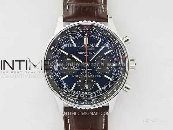 Navitimer B01 43mm SS B50 Best Edition Blue Dial Black Subdial On Brown Leather Strap A7750