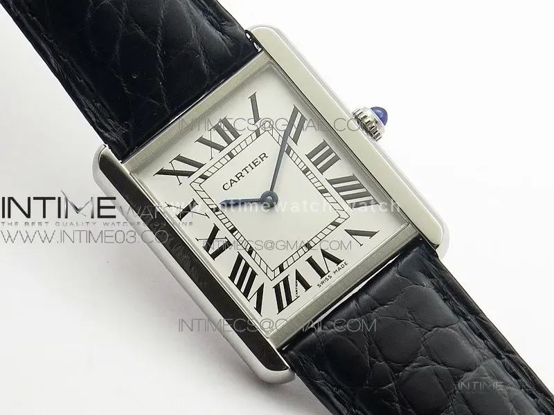Tank Solo Ladies 28mm SS AF 1:1 Best Edition White Dial on Black Leather Strap Ronda Quartz