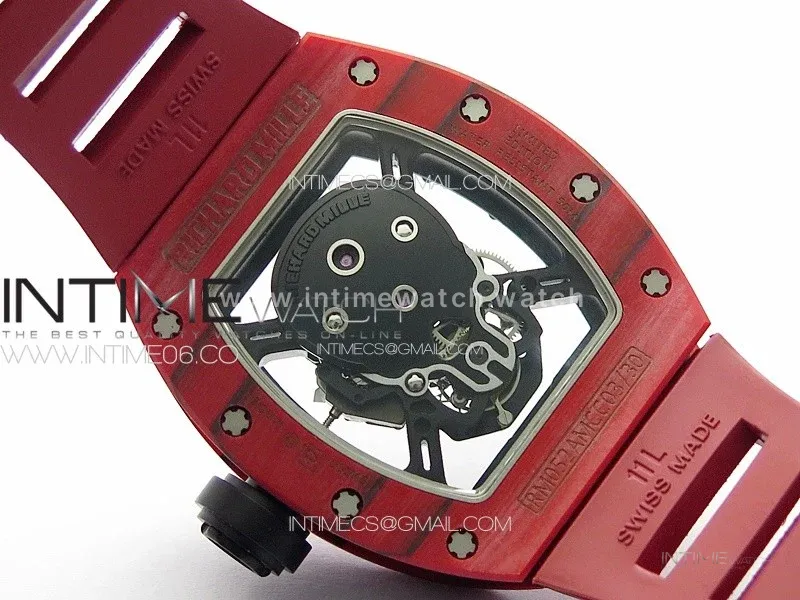 RM052 Skull Red Carbon Real Tourbillon YSF 1:1 Best Edition Skull Dial on Red Rubber Strap