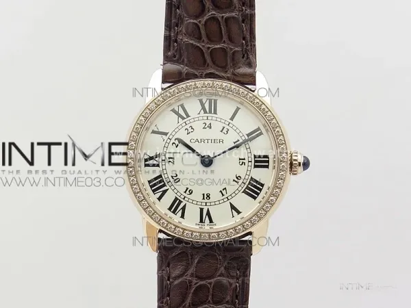 Ronde Solo de Cartier 29.5mm RG/Dia K11 1:1 Best Edition White Dial on Brown Croco Leather Strap Ronda Quartz