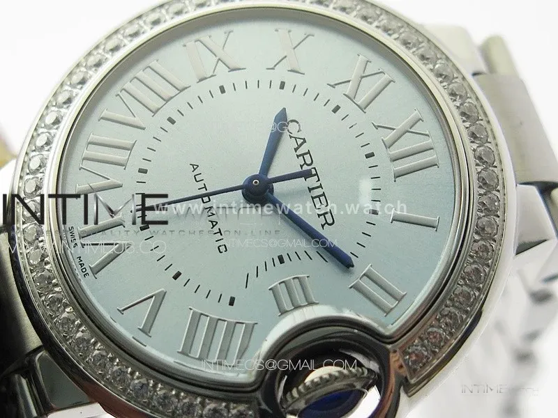 Ballon Bleu 33mm Diamonds Bezel SS 3KF 1:1 Best Edition Ice Blue Dial on SS Bracelet A076