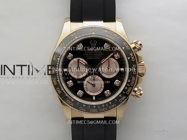 Daytona 126515 QF 1:1 Best Edition Black/RG Diamonds Dial on Oysterflex Strap SH4131 V6（Gain Weight）