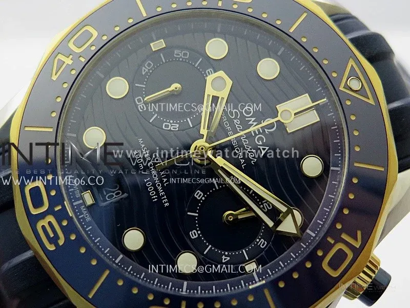 Seamaster 300M Chrono Blue Ceramic Bezel SS/YG N1F 1:1 Best Edition Blue Dial on Blue Rubber Strap A9900