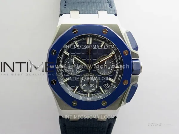 Royal Oak Offshore 43mm 26420 Blue Ceramic Bezel SS DDF 1:1 Blue Dial On Blue Nylon Strap DD4401 Super Clone
