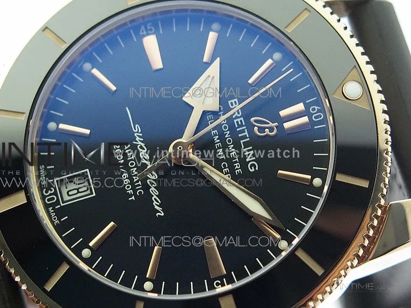 SuperOcean 42mm AB2010 RG B50 1:1 Best Edition Black Dial Black Ceramic Bezel on Black Rubber strap A2824