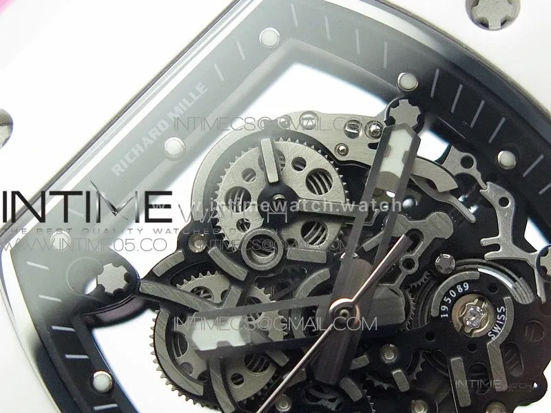 RM055 White Ceramic KVF Best Edition Skeleton Dial on Pink Rubber Strap MIYOTA8215 V3