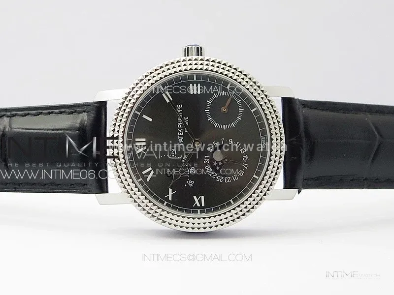 Calatrava 5057 Cortina Watch 50th Anniversary SS YSF 1:1 Best Edition Gray Dial on Black Leather Strap A240