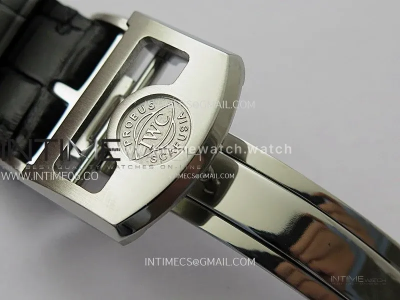 Portuguese Tourbillon Power Reserve SS AXF White Dial Sliver Numbers moonphase on Black Leather Strap
