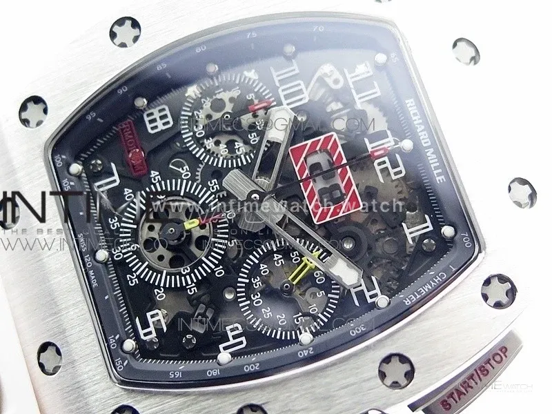 RM11-03 SS KVF 1:1 Best Edition Crystal Skeleton Dial on White Rubber Strap A7750