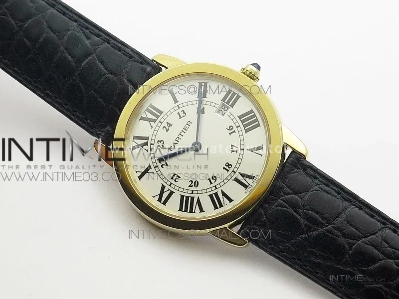 Ronde Solo de Cartier 36mm K11 YG 1:1 Best Edition White Dial on Black croco leather strap Ronda Quartz