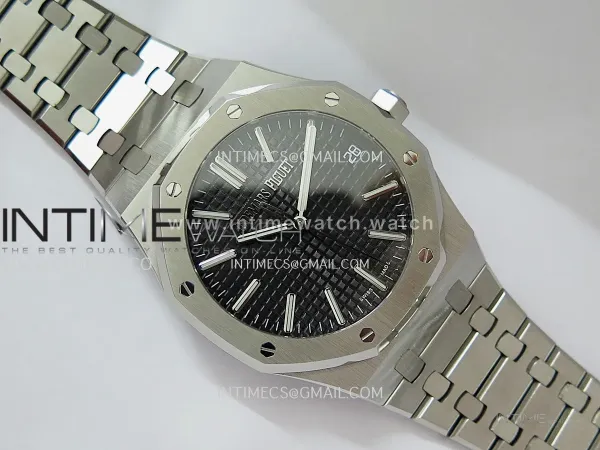 Royal Oak 41mm 15510 SS JF 1:1 Best Edition Black Dial On SS Bracelet Super Clone DD4302 (Free Sprung Look)