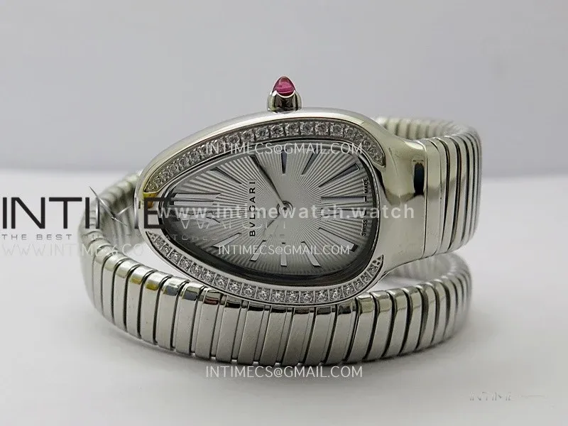 Serpenti 35mm Diamonds Bezel SS BVF 1:1 Best Edition Silver Dial on SS Bracelet Ronda Quartz