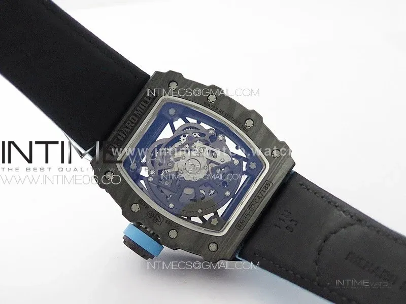 RM035-02 Forged Carbon Case KUF Best Edition Blue Crown on Blue Nylon Strap MIYOTA8215