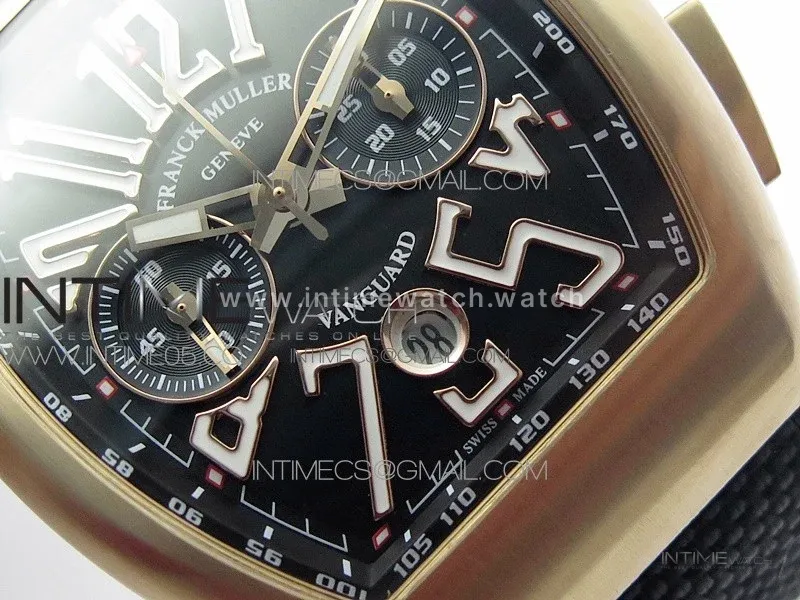 Vanguard V45 Chrono Brushed RG ABF Best Edition Black Dial on Black Gummy Strap A7750