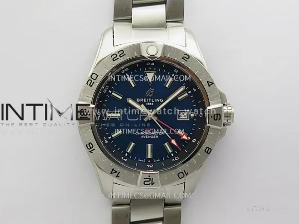 Avenger Chronometer 44mm GMT SS B50 Best Version Blue Dial On SS Bracelet A2836