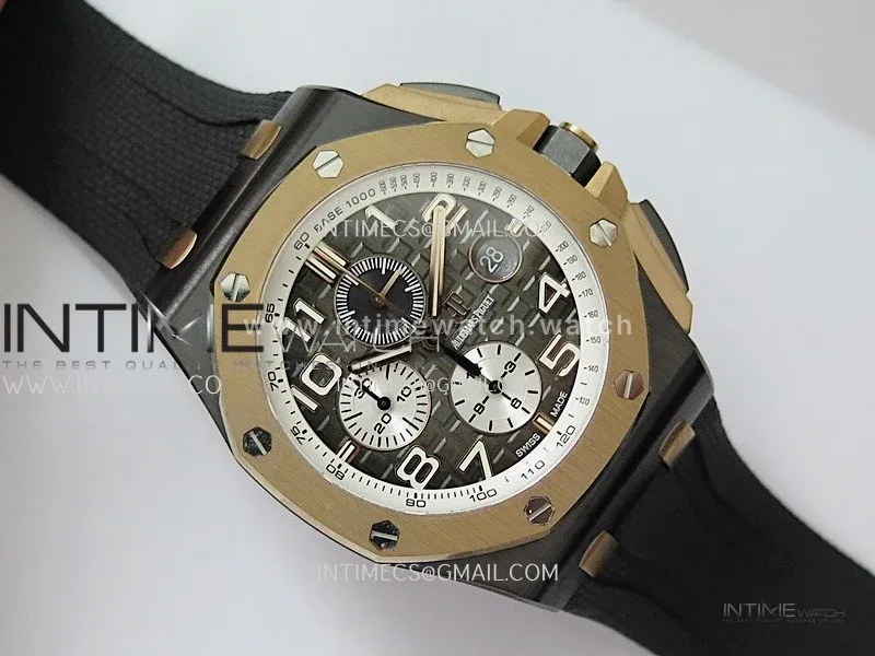 Royal Oak Offshore 44mm Black Ceramic/RG JF 1:1 Best Edition Gray Dial On Black Rubber Strap A3126