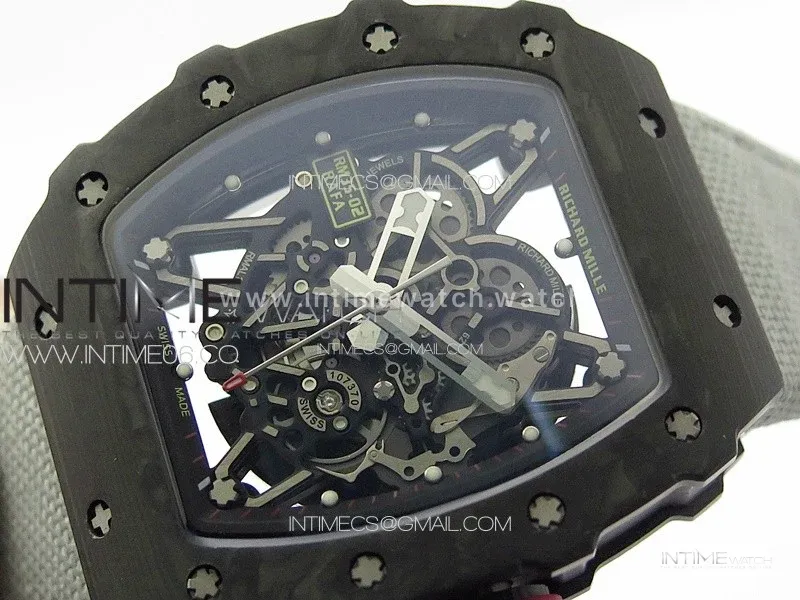 RM035-02 Forged Carbon Case KUF Best Edition Red Crown on Gray Nylon Strap MIYOTA8215
