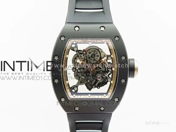 RM055 Real Ceramic Case KVF Best Edition Skeleton Dial RG Crown on Black Rubber Strap MIYOTA8215