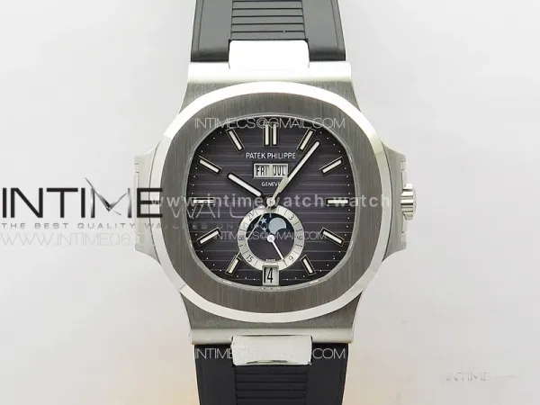 Nautilus 5726 Full Function SS PPF 1:1 Best Edition Gray Dial on Black Rubber Strap PPF324  (Free Tool)