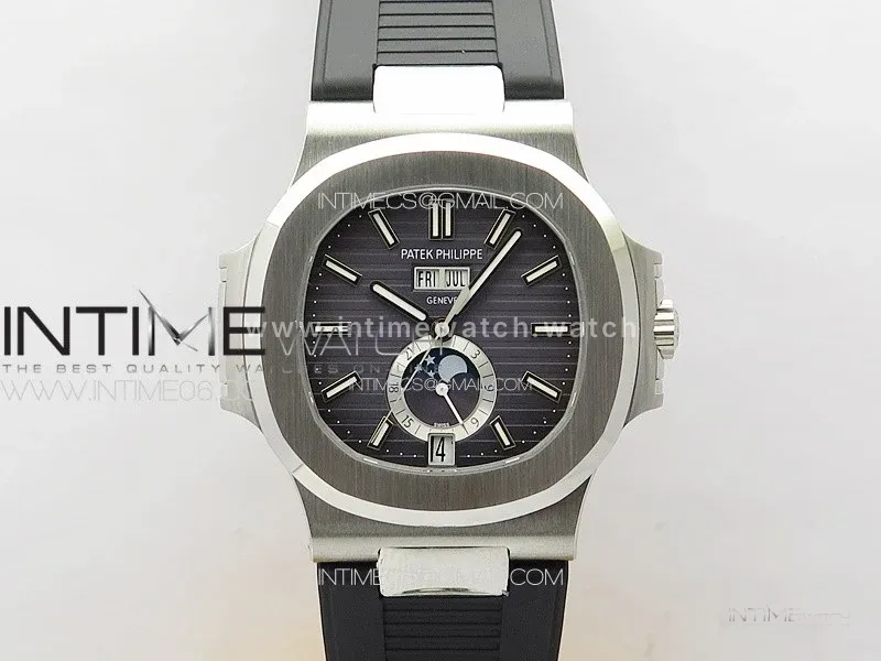 Nautilus 5726 Full Function SS PPF 1:1 Best Edition Gray Dial on Black Rubber Strap PPF324 (Free Tool)