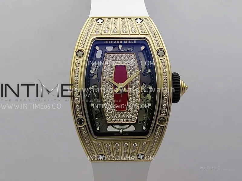 RM07 Paved Diamonds Bezel RG ZF Best Edition Diamonds Skeleton Dial On White Rubber Strap Asian CRMA2 Clone