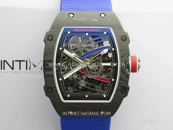 RM67-02 France Black NTPT Umi Office 1:1 Beat Edition Blue/Red/White Skeleton Dial On Blue Nylon Strap Super Clone CRMA7 V3