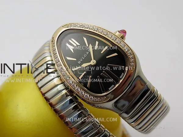 Serpenti 35mm Diamond Bezel SS/RG BVF 1:1 Best Edition Black Dial on SS/RG Bracelet Ronda Quartz
