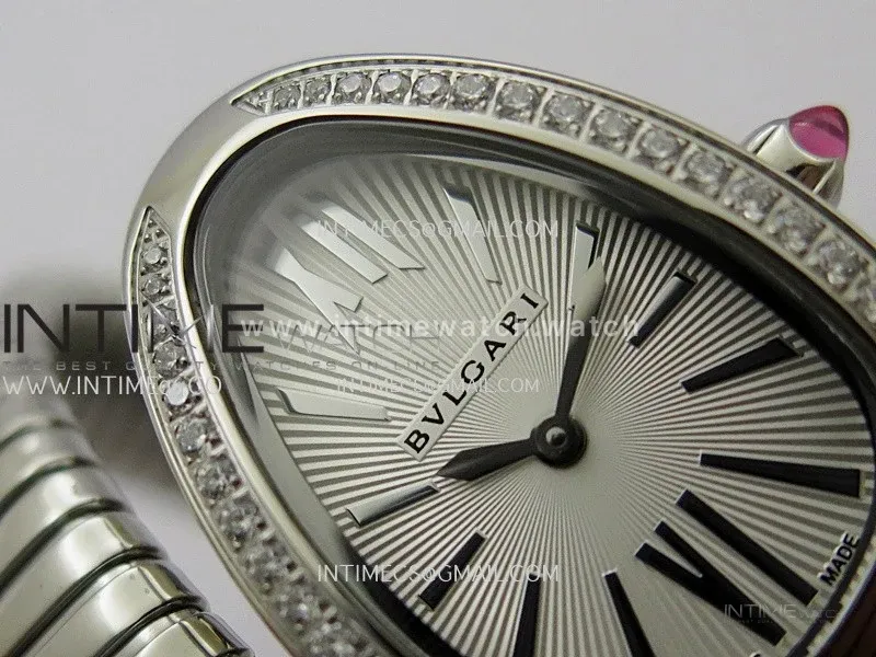 Serpenti 35mm Diamonds Bezel SS BVF 1:1 Best Edition Silver Dial on SS Bracelet Ronda Quartz