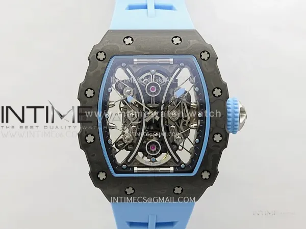 RM053-01 Real Forge Carbon JBF Best Edition Skeleton Dial on Blue Rubber Strap Asian Movement