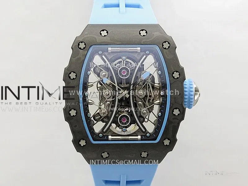RM053-01 Real Forge Carbon JBF Best Edition Skeleton Dial on Blue Rubber Strap Asian Movement