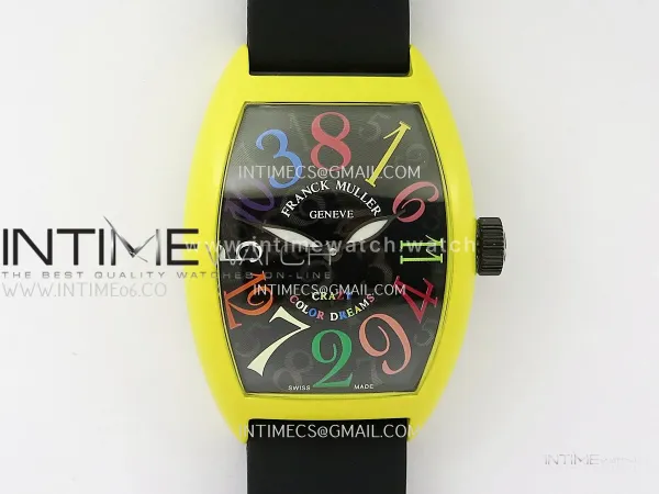 Crazy Hours Real Jumping Hour Yellow PVD ABF Black Dial Color Marker On Black Rubber Strap A23J