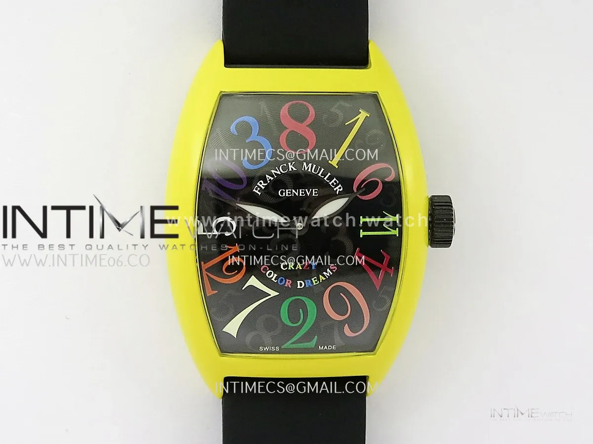 Crazy Hours Real Jumping Hour Yellow PVD ABF Black Dial Color Marker On Black Rubber Strap A23J