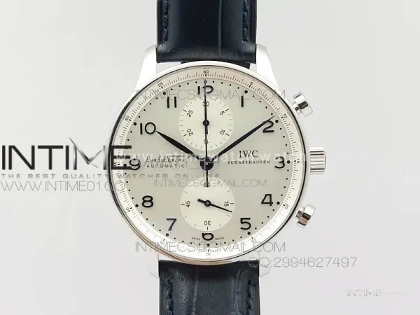 Portuguese IW371446 ZF V3 1:1 Best Edition SS White Dial Blue Markers on Blue Leather Strap A79350