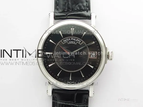 Calatrava 5153G SS ZF 1:1 Best Edition Black textured dial on Black Leather Strap A324CS