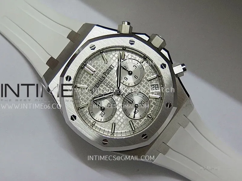 Royal Oak Chrono 26240 50th SS V2 DDF 1:1 Best Edition Silver Dial On White Rubber Strap Super Clone DD4401