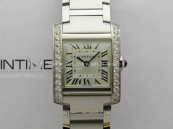 Tank Francaise Ladies 21.2mm Diamond Bezel SS 8848F 1:1 Best Edition Silver Dial on SS Bracelet Ronda Quartz V2