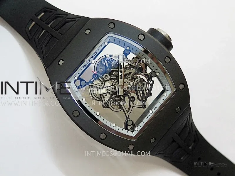 RM055 Black Crown White Inner Black/White Ceramic ZF 1:1 Best Edition Skeleton Dial On Black Rubber Strap RMUL2 Super Clone