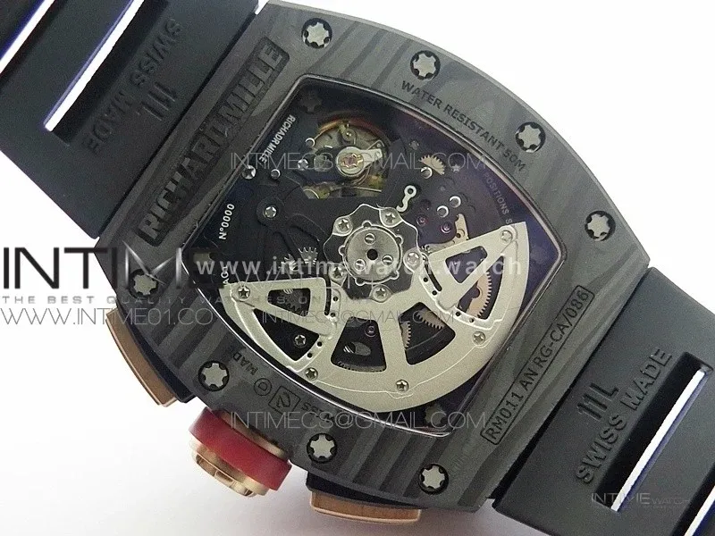 RM011 NTPT Lotus F1 Team RG Chronograph KVF 1:1 Best Edition Crystal Skeleton Dial Red on Black Rubber Strap A7750
