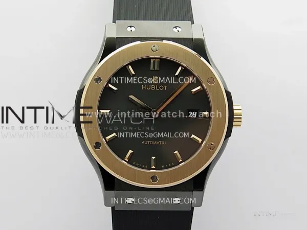 Classic Fusion 42mm Ceramic/RG JJZF 1:1 Best Edition Black Dial On Black Rubber Strap