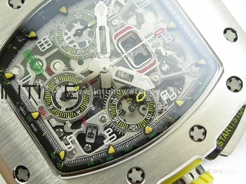 RM11-03 SS KVF 1:1 Best Edition Crystal Skeleton Dial on White Racing Rubber Strap A7750